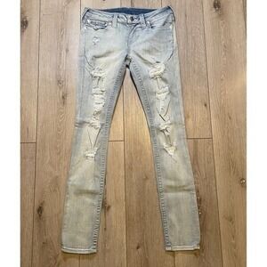 True‎ Religion Y2K Curvy Skinny Jeans Light Wash Distressed Ripped Denim 29/8